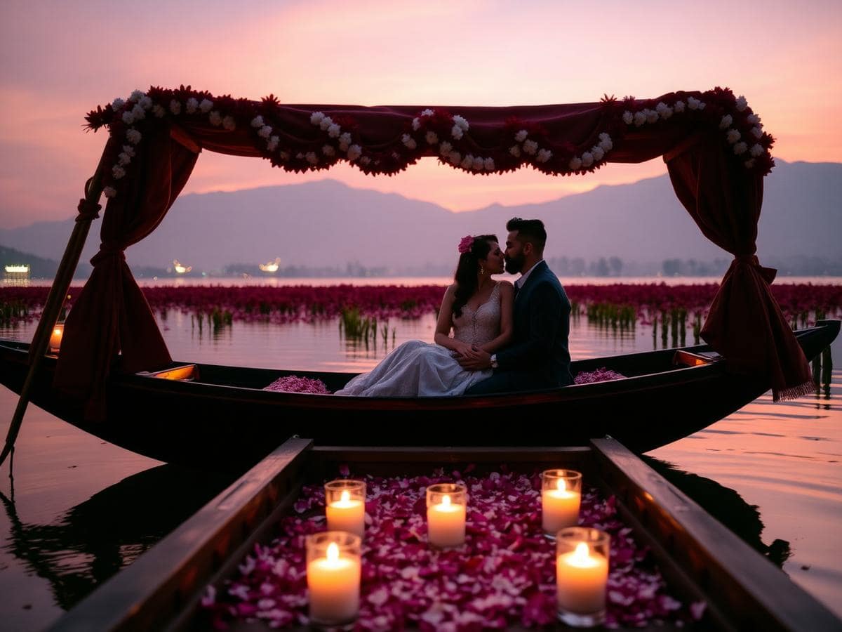 Romantic shikara at sunset