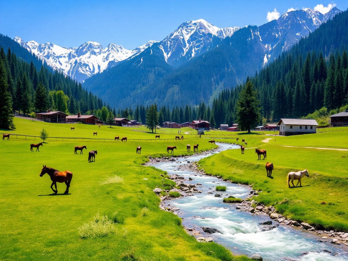 Pahalgam meadows with horses